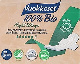 Fragrances, Perfumes, Cosmetics Sanitary Pads, 9 pcs - Vuokkoset Bio Night Wings