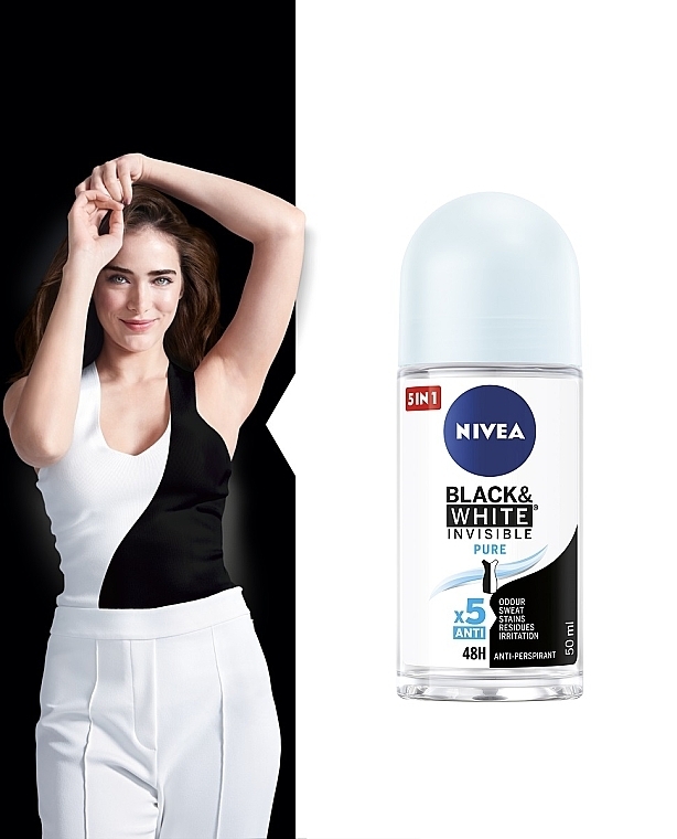 Roll-on Deodorant Antiperspirant "Black & White Invisible Protection PURE" - NIVEA Black & White Invisible Female Deodorant Pure Roll-On — photo N3