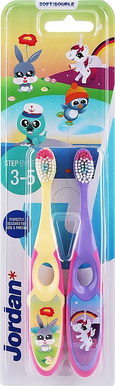 Kids Toothbrush, yellow + purple - Jordan Step By Step Soft Clean — photo N1