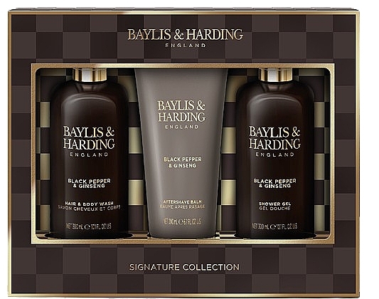 Set - Baylis & Harding Black Pepper & Ginseng Men's Luxury Bathing Trio Gift Set (sh/gel/300ml + ash/balm/200ml + shm/300ml) — photo N1