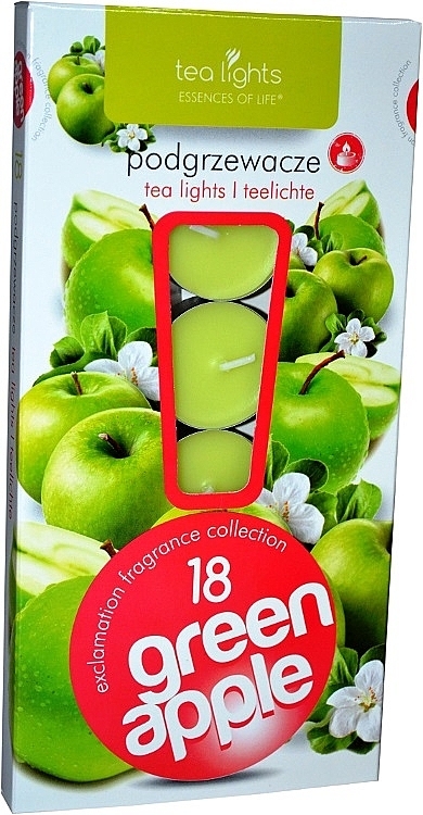 Green Apple Tealights, 18 pcs - Admit Tea Light Essences Of Life Candles Green Apple — photo N1