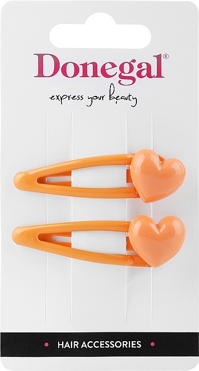 Hair Clips FA-5622, orange with hearts - Donegal — photo N1