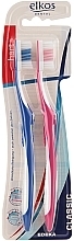 Hard Toothbrush, blue+pink - Elkos Dental Classic — photo N1