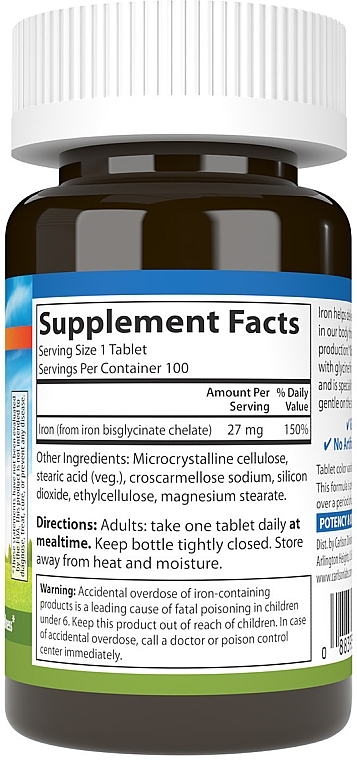 Chelated Iron Mineral Supplement, 27 mg - Carlson Labs Chelated Iron — photo N1