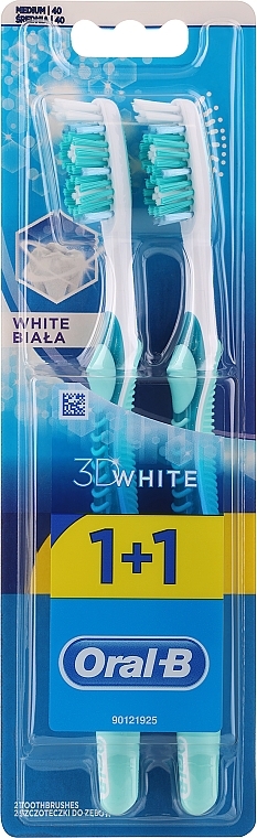 歯ブラシセット、40 中硬さ、ターコイズブルー - Oral-B 3D White 40 Medium 1+1 — photo N1