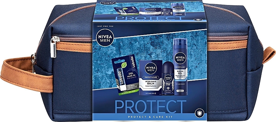 Set - Nivea Men Protect & Care 2021 (ash/balm/100ml + shaving/gel/200ml + deo/50ml + lip/balm/4.8g + bag) — photo N1