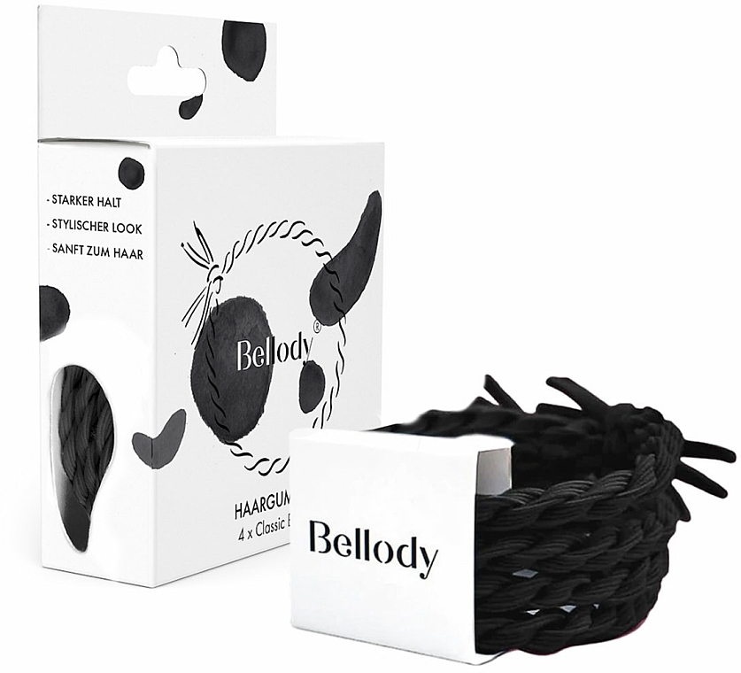 Elastic Hair Band, classic black, 4 pcs - Bellody Original Hair Ties — photo N1