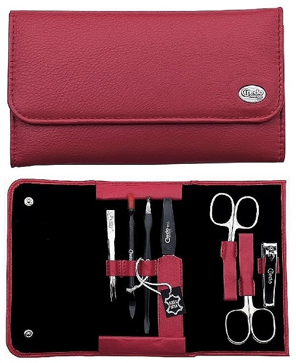 Manicure Set 'Summer Folding', 7 pieces in a red case - Credo Solingen Luxurious — photo N1