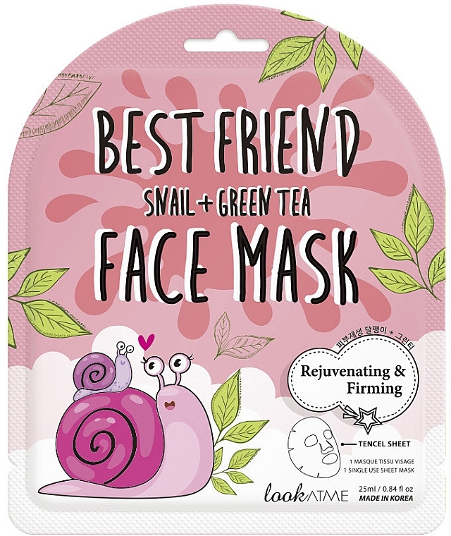 Sheet Face Mask with Snail Mucin & Green Tea - Look At Me Best Friend Snail + Green Tea Face Mask — photo N1