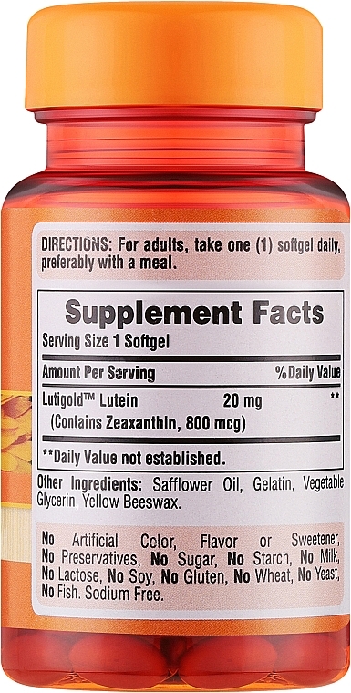 Supplement 'Lutein 20 mg' - Puritan's Pride Lutein 20mg with Zeaxanthin — photo N2