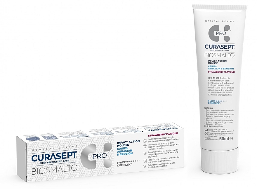 Teeth Mousse - Curaprox Curasept Biosmalto Impact Action Mousse Caries, Abrasion & Erosion Strawberry — photo N1