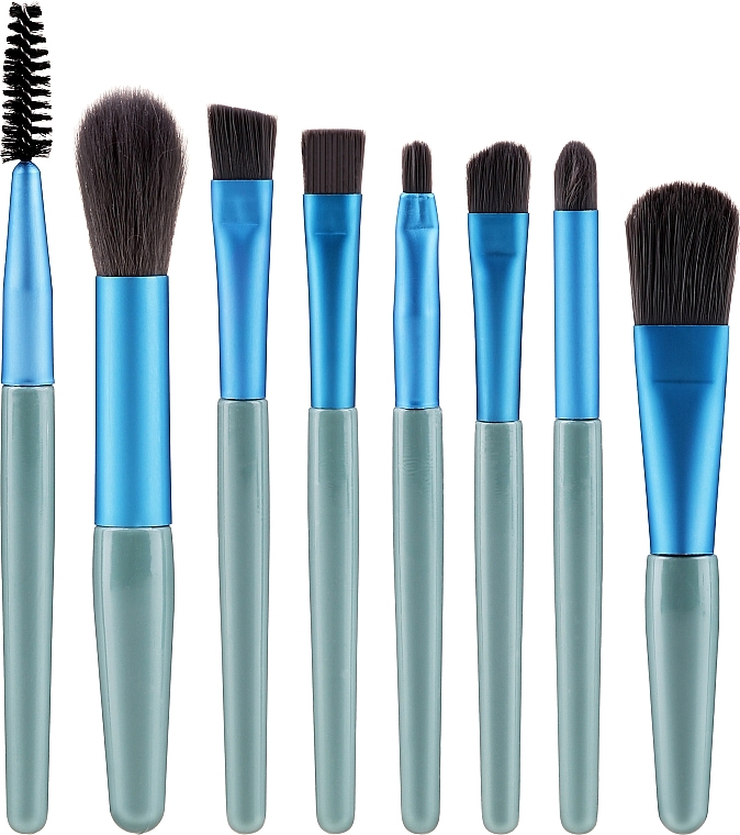 Makeup Brush Kit in a Case, 8 pcs, grey-blue - Lewer — photo N1