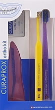 Set, option 45 (yellow, purple, pink) - Curaprox Ortho Kit (brush/1pcs + brushes 07,14,18/3pcs + UHS/1pcs + orthod/wax/1pcs+ box) — photo N1