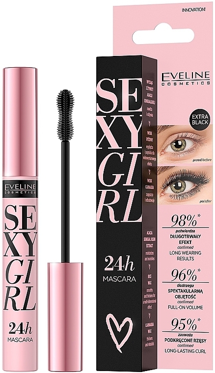 GIFT! Mascara - Eveline Cosmetics Sexy Girl Volumizing Mascara 24h Stronger Long Lash Effect — photo N1