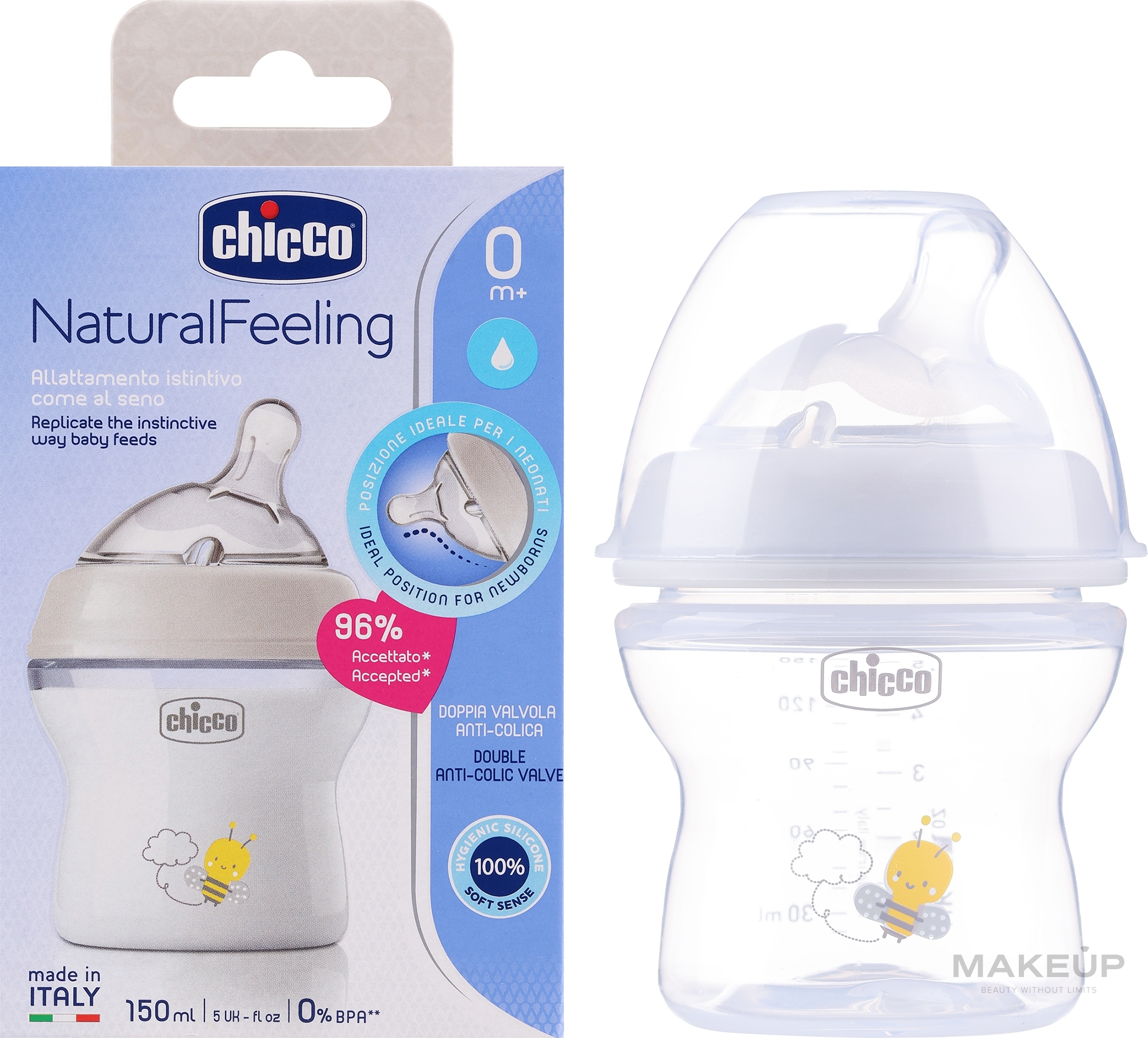 Plastic Bottle, 150ml - Chicco Natural Feeling Color — photo 150 ml