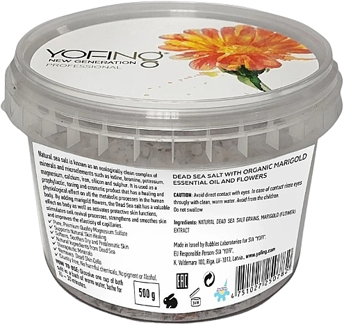 Dead Sea Bath Salt with Organic Calendula - Yofing Dead Sea Salt With Organic Marigold Essential Oil And Flowers — photo N1