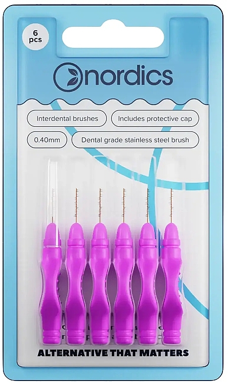 Interdental Brushes 0.40 mm, 6 pcs, pink - Nordics Interdental Brushes — photo N1