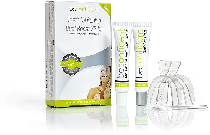 Set - Beconfident Teeth Whitening Dual Boost Kit Set 4 Pieces 2021 (teeth/gel/10mlx2 + tray/2pcs) — photo N1