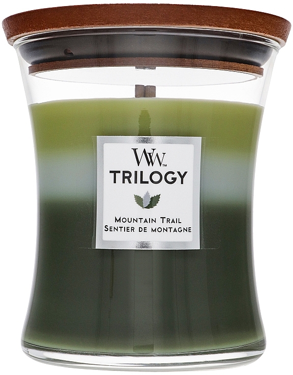 Scented Candle in Glass - WoodWick Hourglass Trilogy Candle Mountain Trail  — photo N1