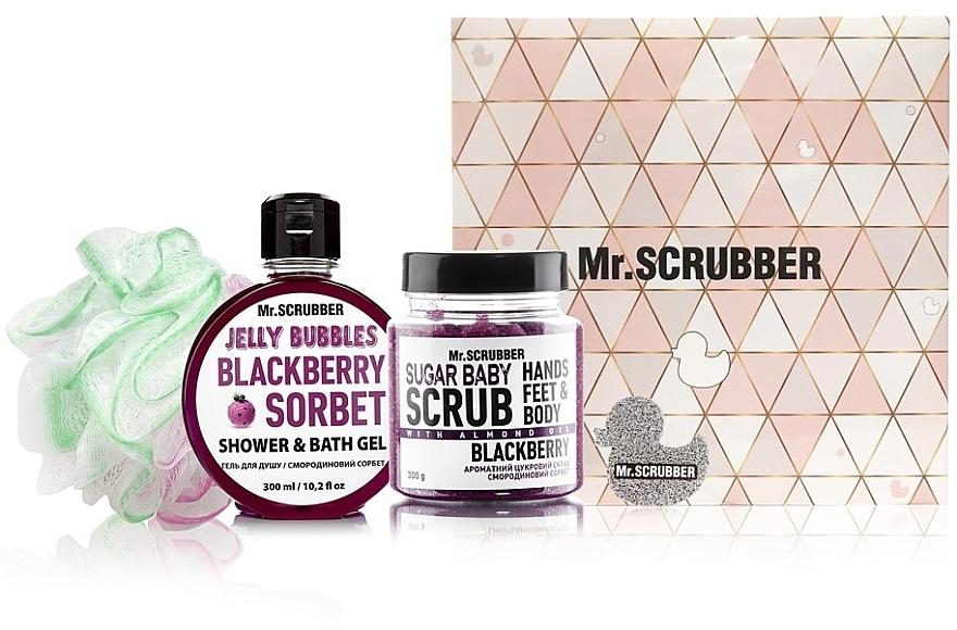 Set - Mr.Scrubber "Blackberry" (body/scr/300 g + sh/gel/300 ml + sh/sponge) — photo N1