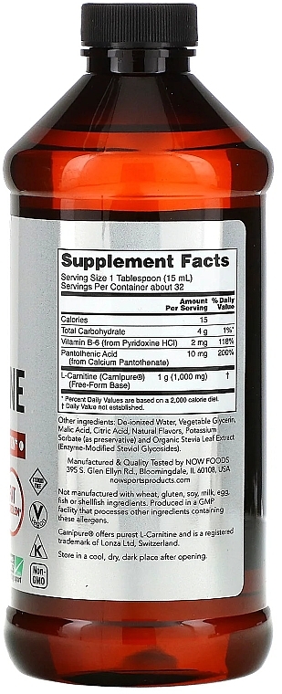 Liquid L-Carnitine with Tropical Punch Flavor, 1000mg - Now Foods L-Carnitine Liquid Tropical Punch — photo N2