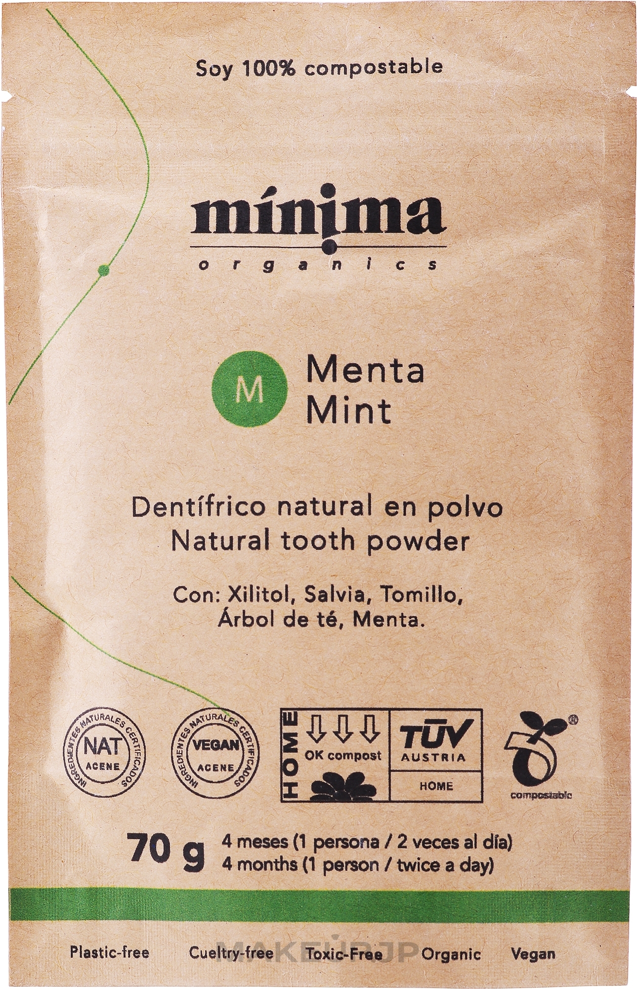 Natural Tooth Powder in Compostable Paper Bag - Minima Organics Natural Tooth Powder — photo 70 g