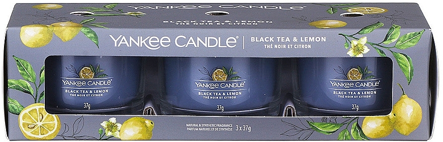 Scented Candle Set "Black Tea & Lemon" - Yankee Candle Black Tea & Lemon (candle/3x37g) — photo N1