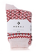 Warm Socks with Ornaments, CSW800-004, beige with red ornaments - Moraj — photo N1