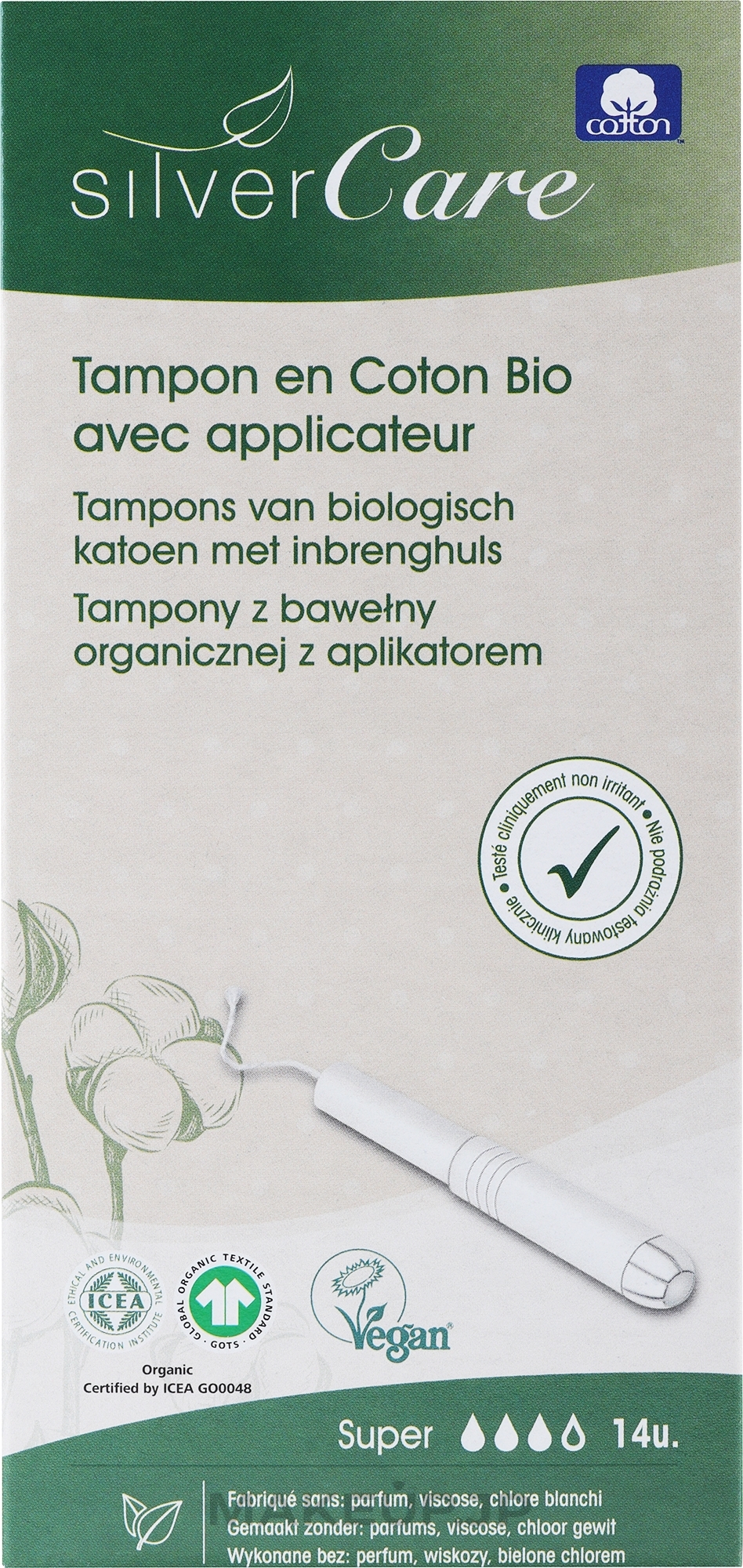 Organic Cotton Tampons "Super", 14 pcs - Masmi Silver Care — photo 14 szt.