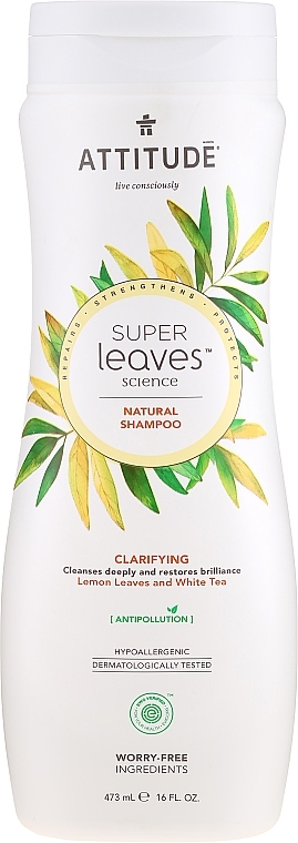 Lightening Shampoo - Attitude Super Leaves Shampoo Clarifying Lemon Leaves And White Tea — photo N2