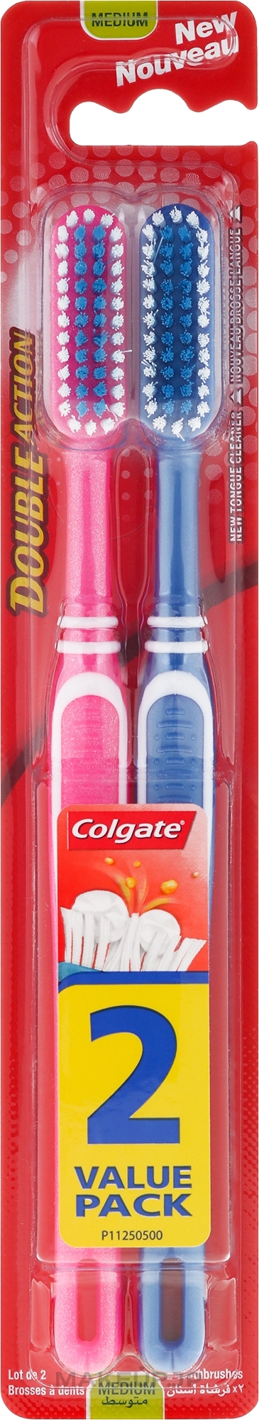 Toothbrush, darl blue + pink - Colgate Double Action Medium Toothbrushes — photo 2 pcs.