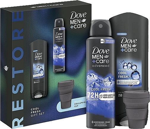 Set - Dove Men+Care Cool Fresh Set (sh/gel/250ml + deo/spray/150ml + folding/cup) — photo N1