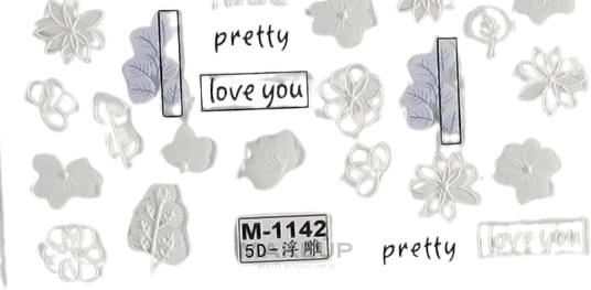 5D Self-Adhesive Nail Stickers, white flowers - Deni Carte  — photo M1142