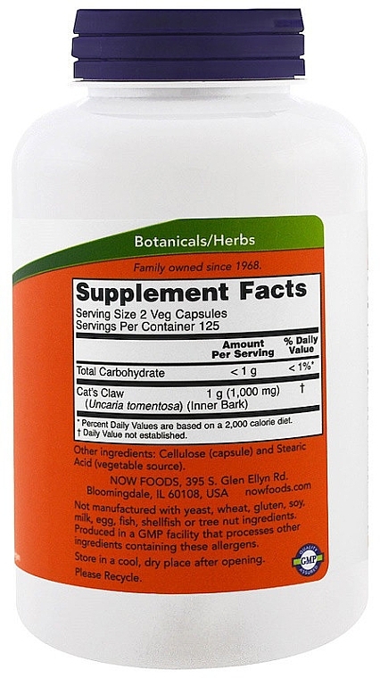 Vitamins "Cat's Claw", 500 mg - Now Foods Cats Claw — photo N3