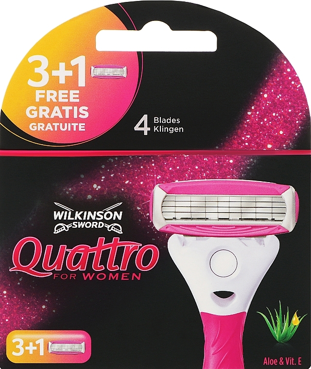 Razor Blade Refill, 3+1 pcs - Wilkinson Sword Quattro Women Aloe & Vit.E — photo N1