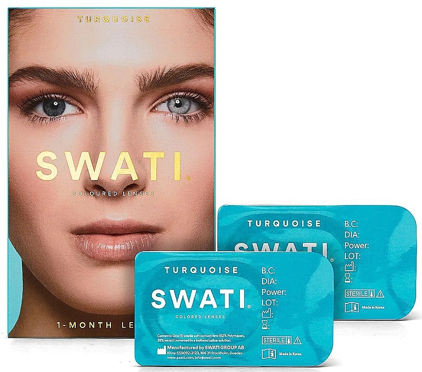 Colored Contact Lenses "Turquoise", 1 month - Swati 1-Month Blue Green Coloured Lenses — photo N1