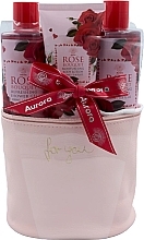 Cosmetic Bag Set “Rose Bouquet” - Aurora Rose Bouquet (sh/gel/200 ml + shmp/200 ml + b/lot/100 + bag) — photo N1