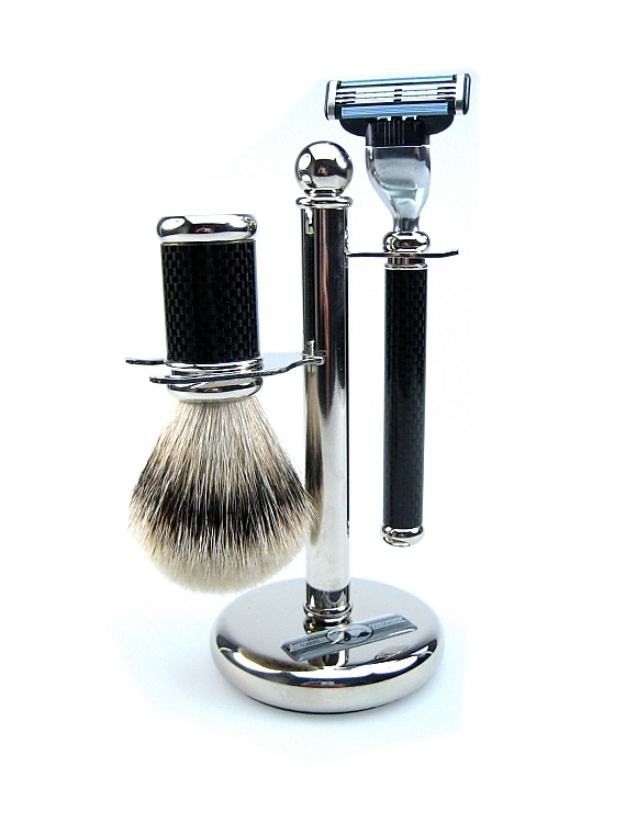 Shaving Set - Golddachs Rasierset Carbon-Optik (sh/brush + razor + stand) — photo N2