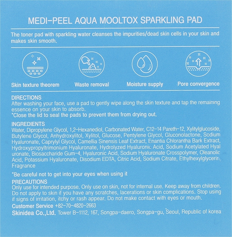 Moisturizing & Cleansing Face Peeling Pads - Medi Peel Aqua Mooltox Sparkling Pad — photo N3