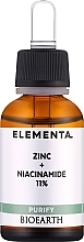 Fragrances, Perfumes, Cosmetics Zinc+Niacinamide 11% Face Serum - Bioearth Elementa Purify Zinc + Niacinamide 11%