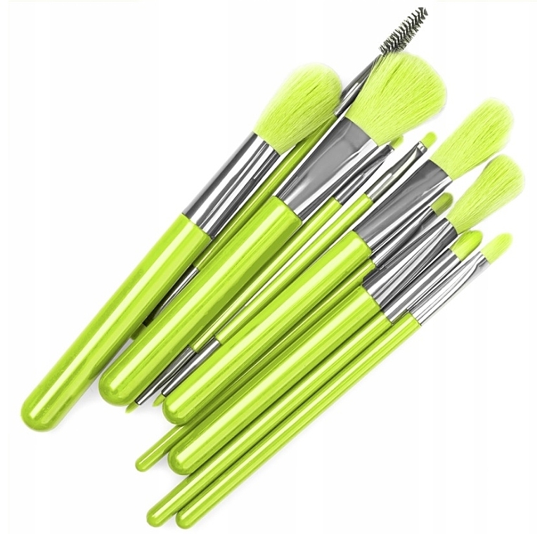 Neon-Green Makeup Brush Set, 10 pcs. - Beauty Design — photo N3