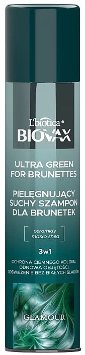 Dry Shampoo for Dark Hair - L'biotica Biovax Glamour Ultra Green For Brunettes — photo N1