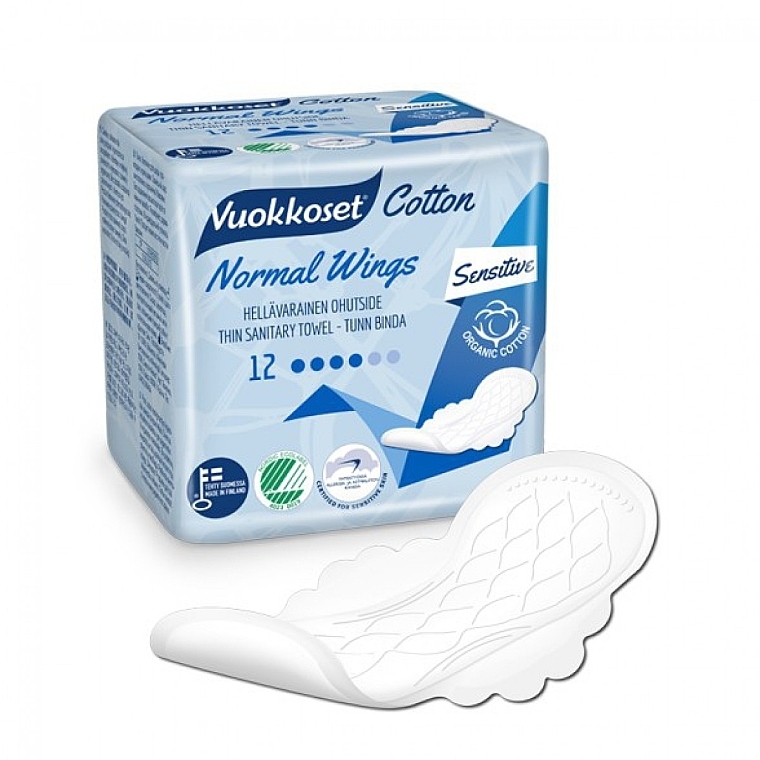 Pantiliners, 12pcs - Vuokkoset Cotton Normal Wings Sensitive — photo N1