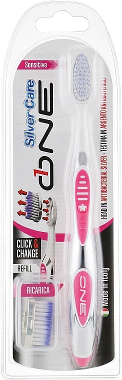 One Toothbrush for Sensitive Teeth, 1 refill head, pink - Silver Care — photo N1