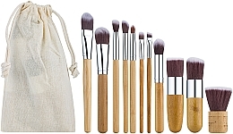 Fragrances, Perfumes, Cosmetics Professional Eco Set of Bamboo Makeup Brushes, 11 pcs, canvas pouch - King Rose