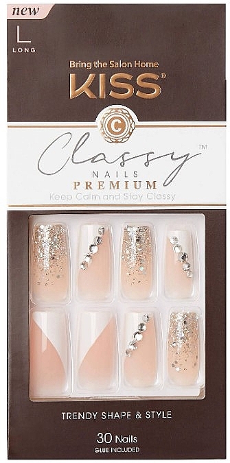 False Nails Set with Glue - Kiss Nails Classy Nails Premium Classy L Long — photo N2