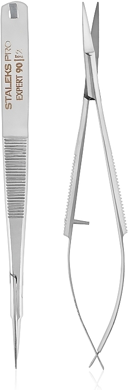 Straight Micro Scissors for Eyebrows Modeling, SE-90/2 - Staleks Pro — photo N1