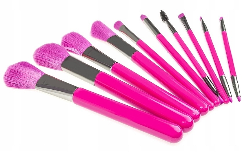 Neon-Pink Makeup Brush Set, 10 pcs. - Beauty Design — photo N2