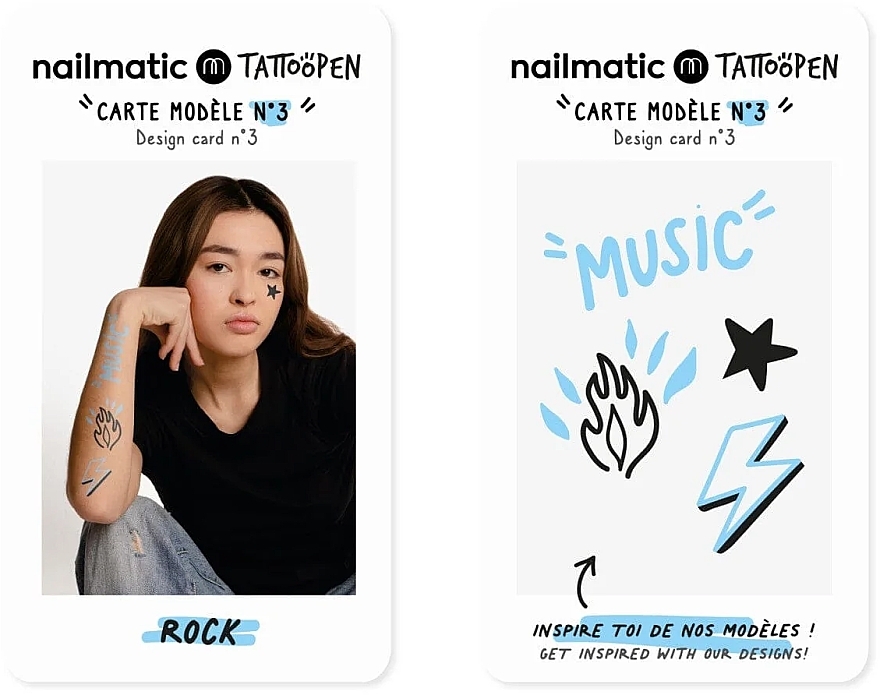 Temporary Tattoo Set - Nailmatic Tattoopen Duo Set Rock (pen/2x2.5g + kards/4pcs) — photo N5