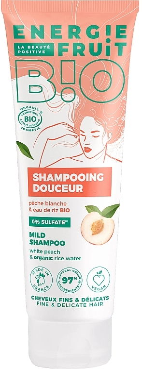 White Peach & Organic Rice Water Shampoo for Fine Hair - Energie Fruit White Peach & Organic Rice Water Mild Shampoo — photo N1
